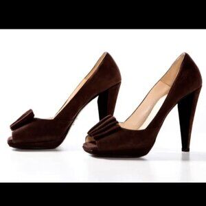 PRADA Suede Peep-Toe Petal Pumps